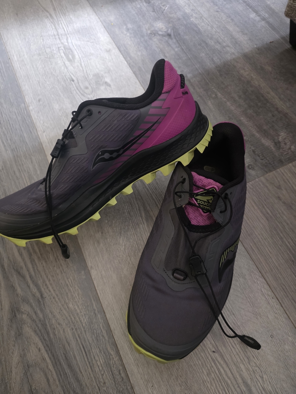 Saucony Women's Purple and Neon Yellow-Green Trail Runners